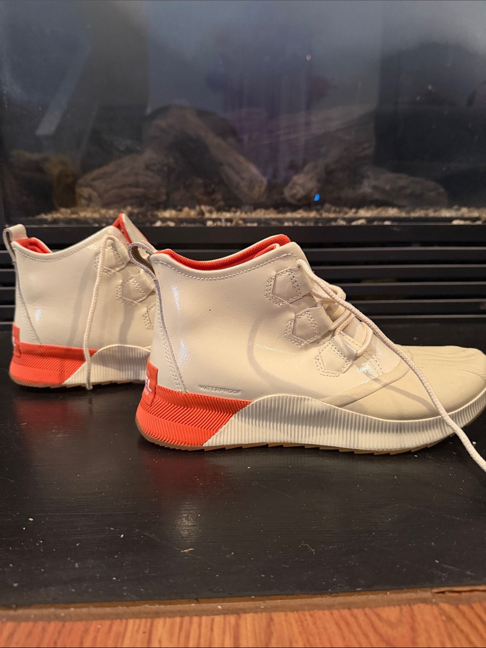 Women's Casual waterproof boot sneaker in Off-White with Coral Accent